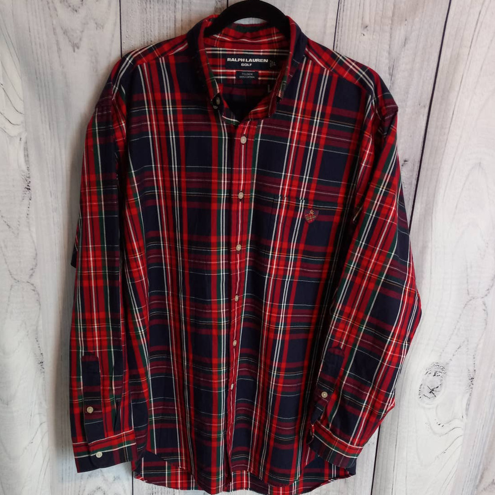 Ralph Lauren Golf | Red Plaid Long Sleeve Button-Down Shirt Men's Large Tilden
